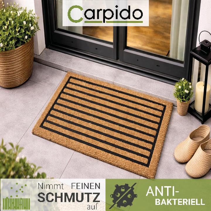 Carpido Fussmatte Kokos Streifenmuster - Türmatte 40 x 60 cm (Rechteckig) - antibakterielle Eingangs