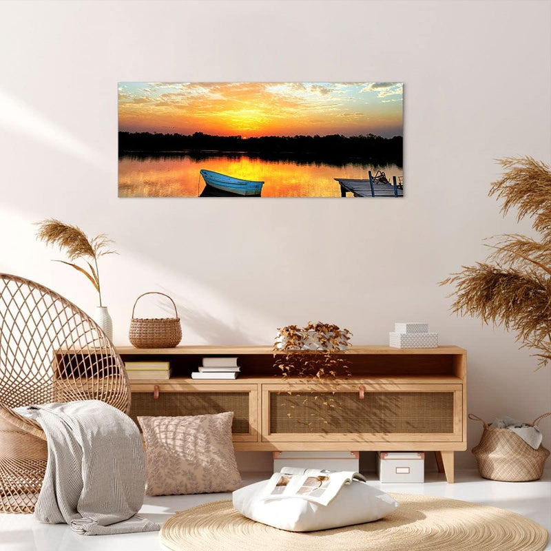 Wandbilder Dekoration Wohnzimmer Landschaft Sommer Meer Panorama Bilder auf Leinwand 120x50cm Leinwa