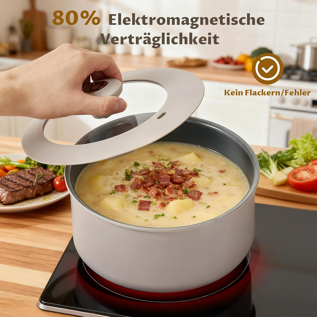 Topfset Induktion 6-teilig, Antihaft Keramik Kochtopf Set abnehmbarer griff, Molekular gebondeter In