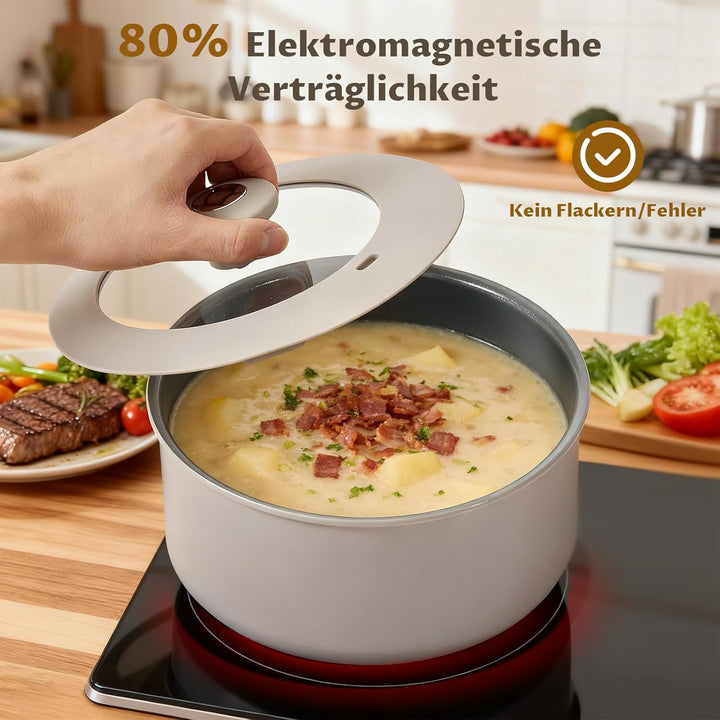 Topfset Induktion 6-teilig, Antihaft Keramik Kochtopf Set abnehmbarer griff, Molekular gebondeter In