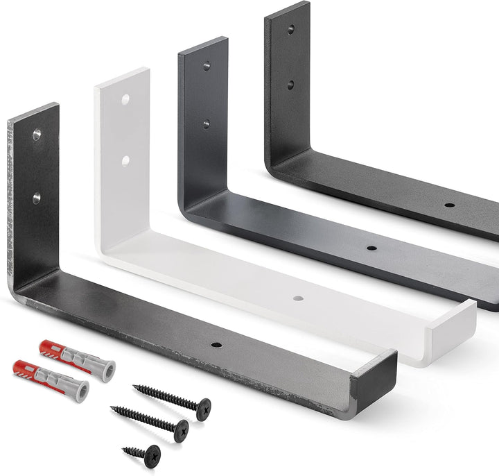 HOLZBRINK Metall Regalträger Regalhalter für Wandregal, Wandhalterung schwarz 250mm, 10 Stück, HLR-J