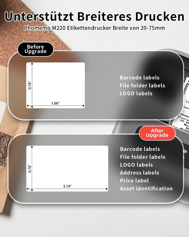 Phomemo M220 Etikettendrucker, Grauer Bluetooth Thermo-Etikettendrucker für Barcode, Adresse, Etiket