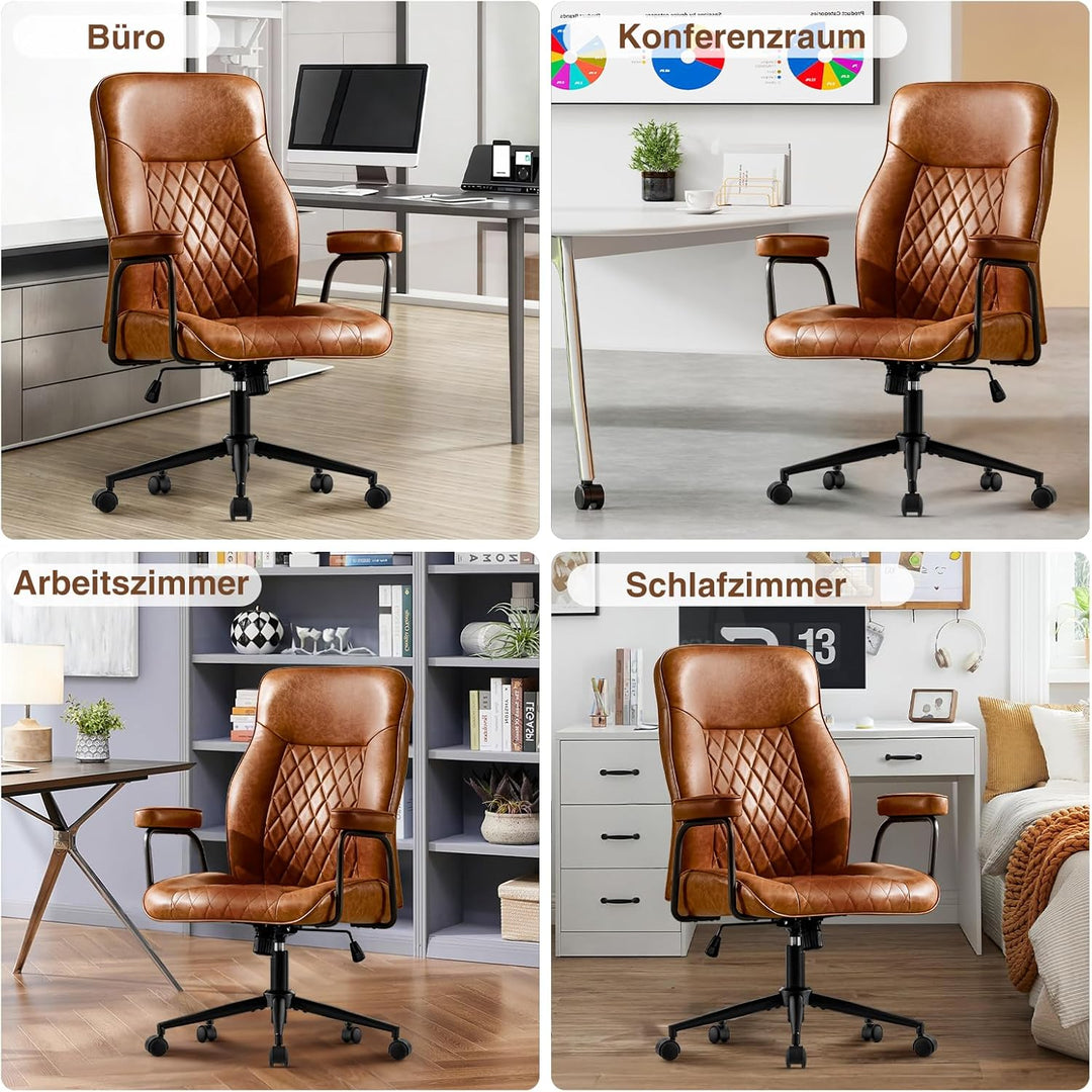Bürostuhl Ergonomisch, PU Leder Chefsessel, Schreibtischstuhl Computerstuhl mit Hoher Rückenlehne, G