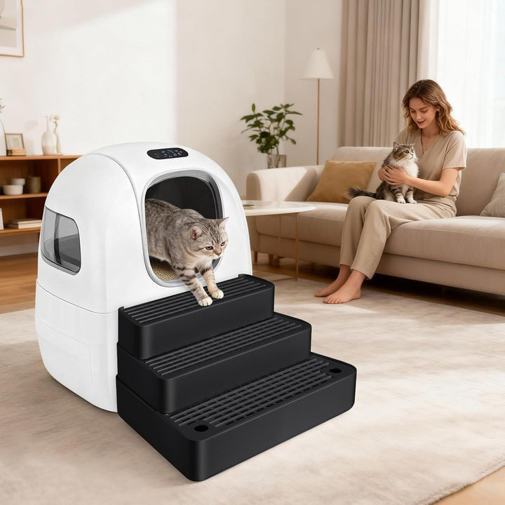 Verstellbare 3-stufige Katzentoilettenrampe, Katzen Treppen & Stufen mit Filterfunktion, leicht zu r