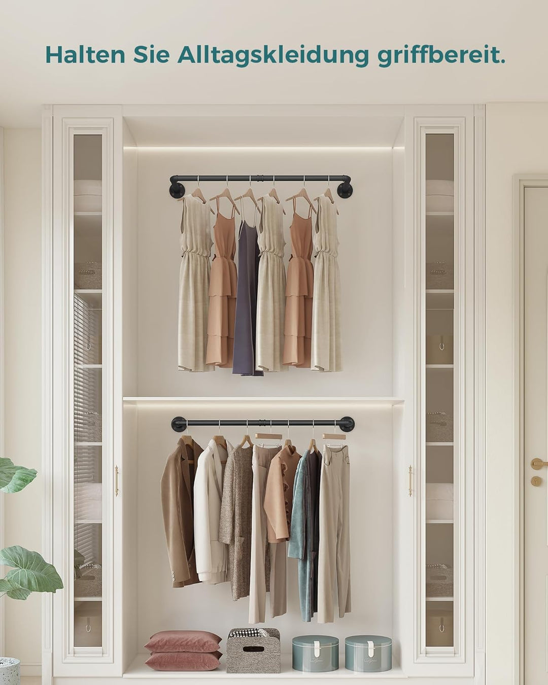 OROPY Industrieller Stil Rohr-Kleidergestell 2er Set, an der Wand befestigte abnehmbare Retro- Metal