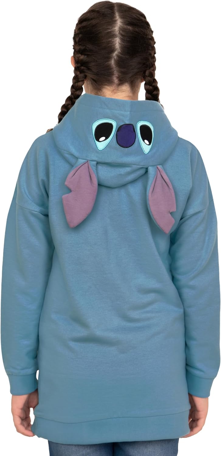 Disney Lilo Und Stitch Hoodie, Langer Kinder Hoodie, Stitch Pullover Mit 3D-Ohren, Baumwoll Mädchenk