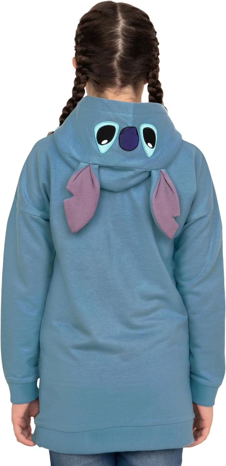 Disney Lilo Und Stitch Hoodie, Langer Kinder Hoodie, Stitch Pullover Mit 3D-Ohren, Baumwoll Mädchenk