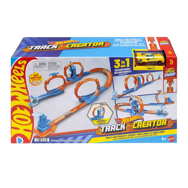 Hot Wheels Spielzeugauto-Trackset, Dreifach-Looping-Pack und Fahrzeug im Massstab 1:64, Track-Bautei