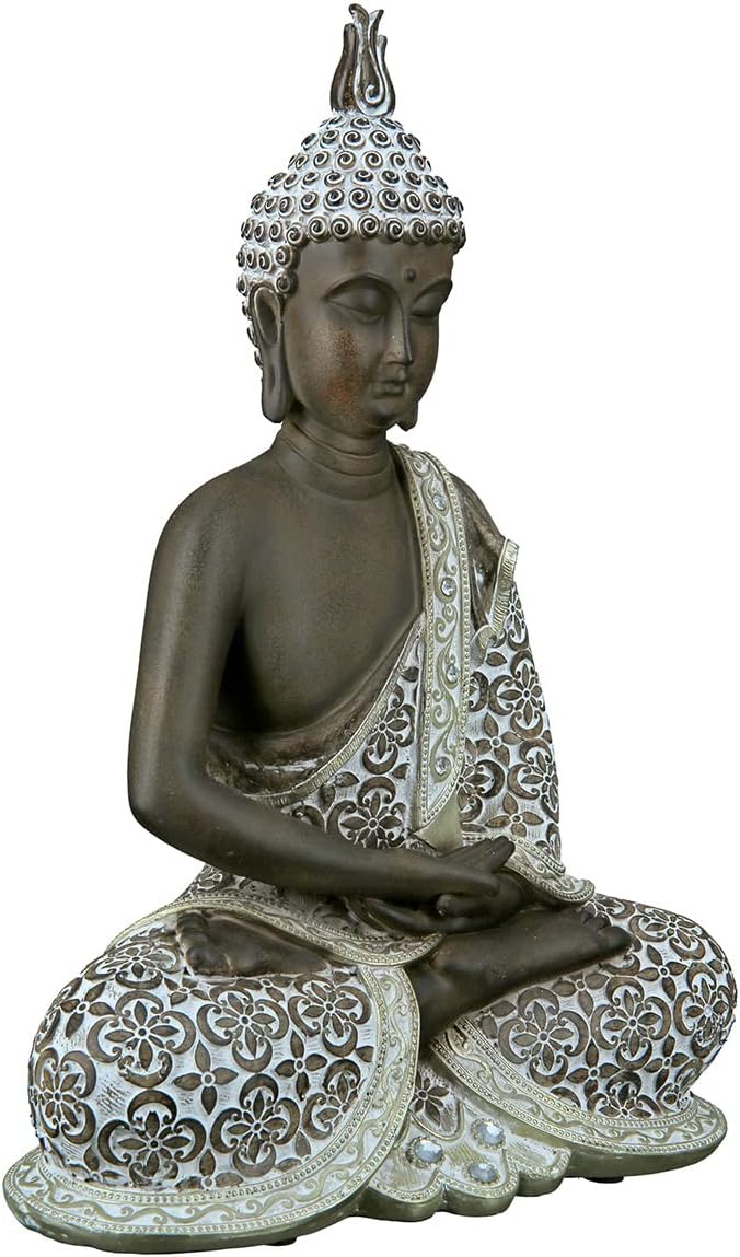 GILDE Deko Skulptur Buddha Figur sitzend - Meditation - braun/weiss - Höhe 29 cm Höhe 29 cm Braun, H