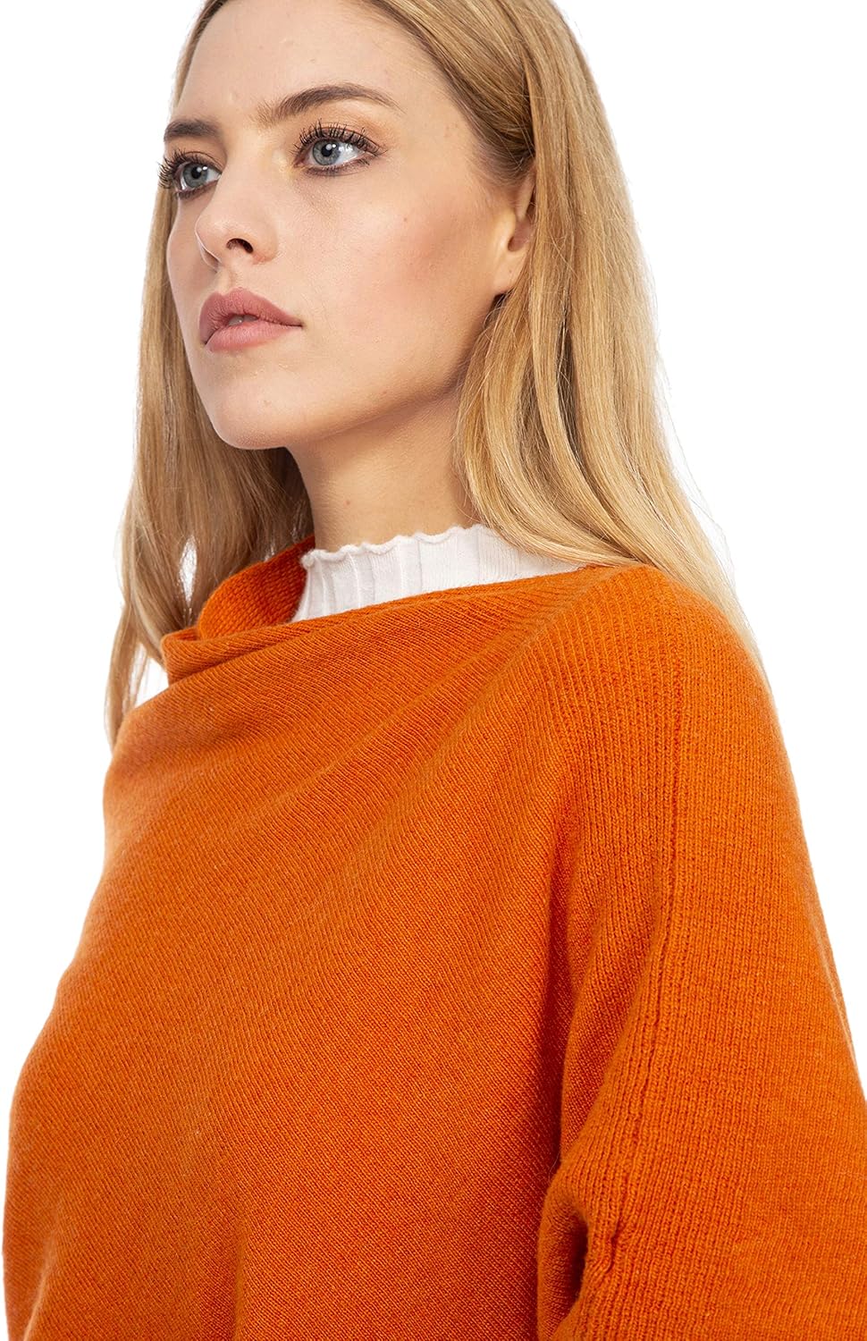 Marine Cashmere - Poncho aus Kaschmir-Mischgewebe für Damen, zart und weich, aus Kaschmir Orange, Or