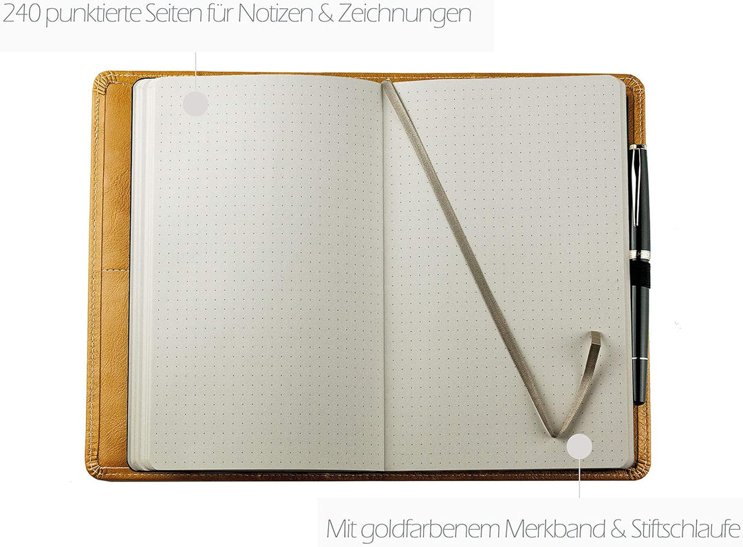 DELMON VARONE - Personalisierbares Notizbuch Etui DIN A5 aus Premium Vintage Anilin Leder braun, Bla