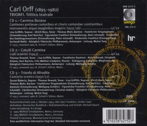Trionfi (Trittico teatrale), Audio-CD