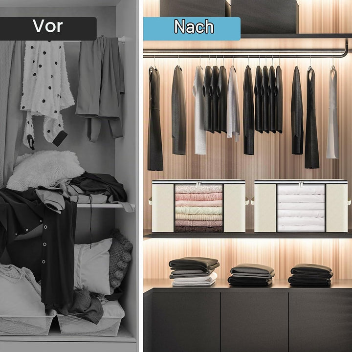 GoMaihe 90L Aufbewahrungstasche 10 Stück, Aufbewahrungsbox mit Deckel Gross Verstärkte Griffe, Kleid