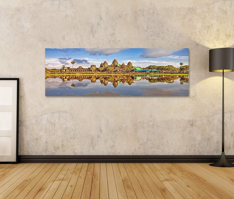 islandburner Bild auf Leinwand Angkor Wat Tempel Bilder Wandbilder Poster Leinwand 120x40cm - Panora