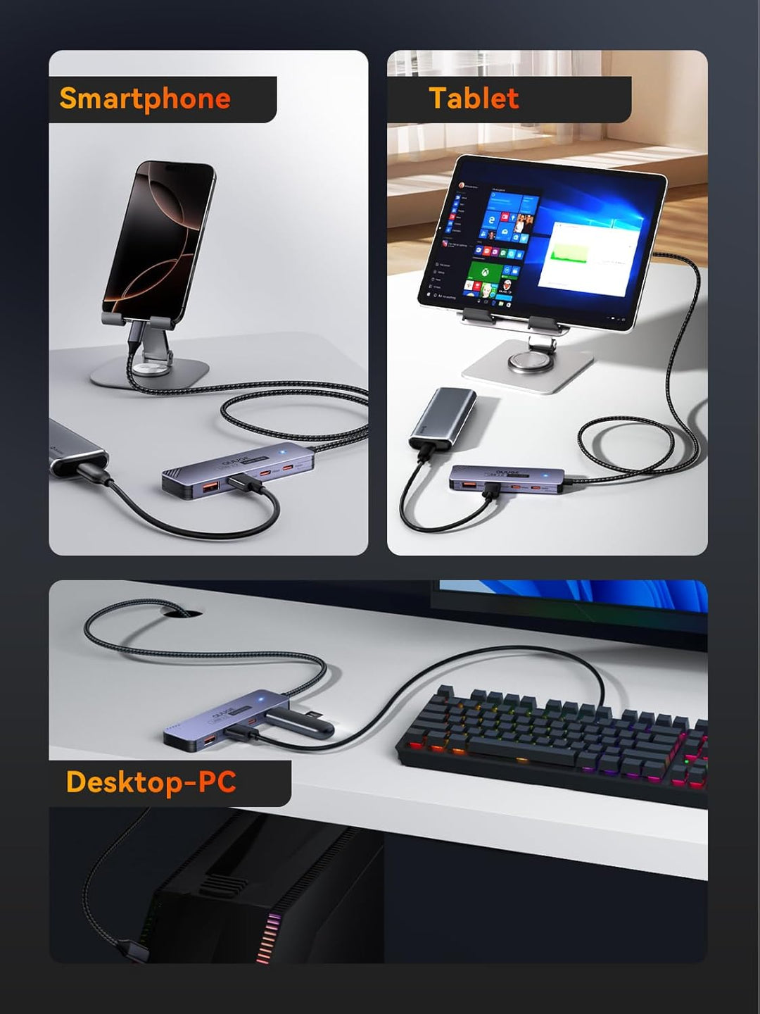 USB C 3.2 Hub 10Gbps, QUUGE 4-in-1 Adapter mit 2 USB-C 3.2 & 2 USB-A 3.2 Ports, Aluminium Multiport