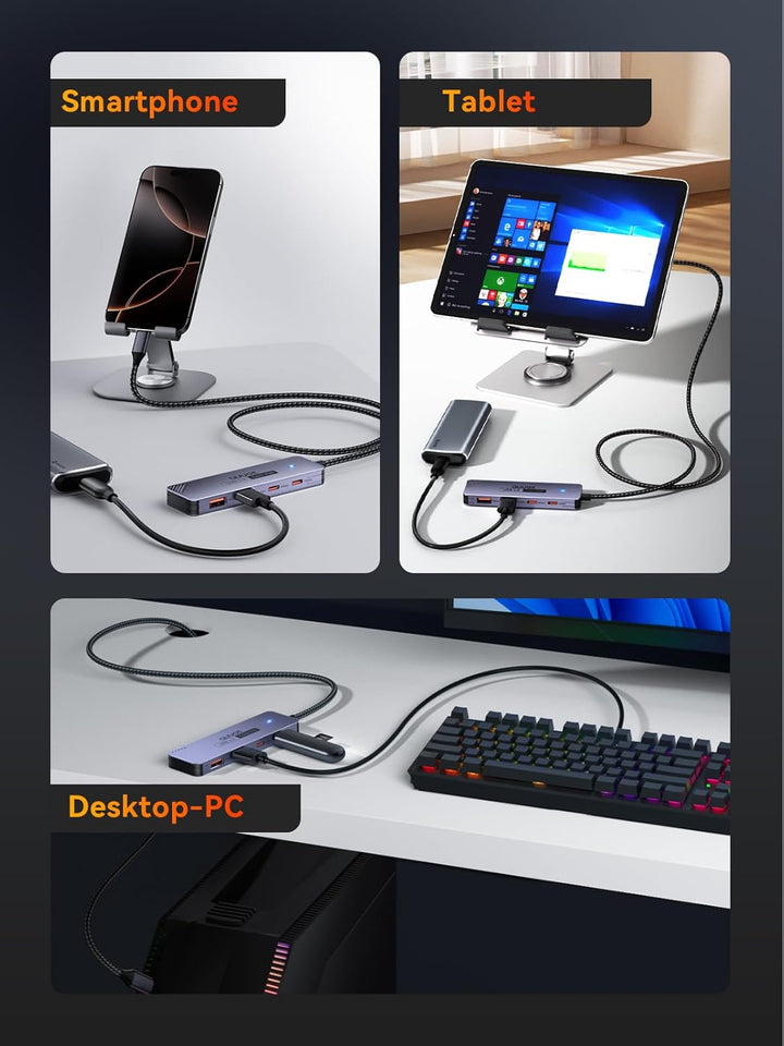 USB C 3.2 Hub 10Gbps, QUUGE 4-in-1 Adapter mit 2 USB-C 3.2 & 2 USB-A 3.2 Ports, Aluminium Multiport