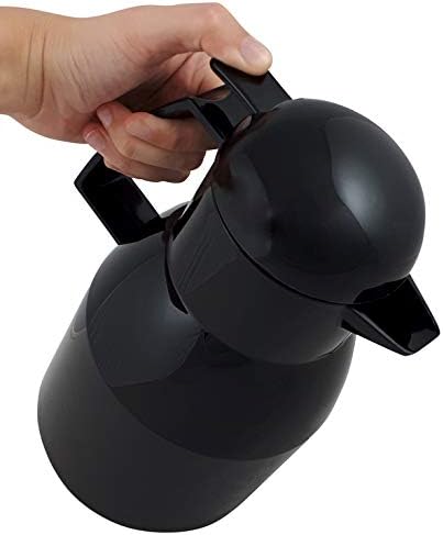 Helios Top Push Thermoskanne Schwarz 1L – 6h Heiss - Hält Getränke heiss & kalt – Einhandbedienung –