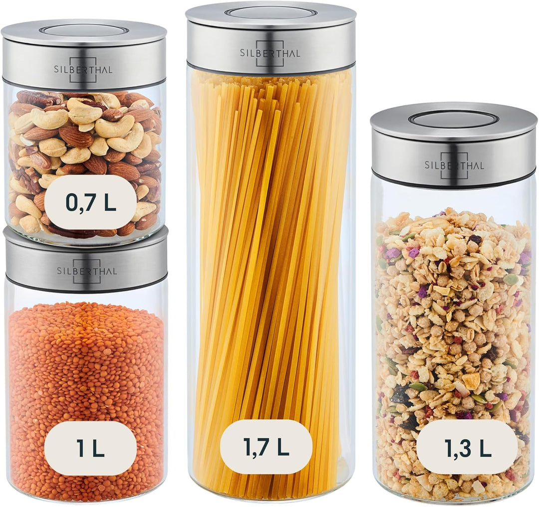 SILBERTHAL Vorratsglas mit Deckel Set - 4 Vorratsdosen für luftdichte & auslaufsichere Aufbewahrung