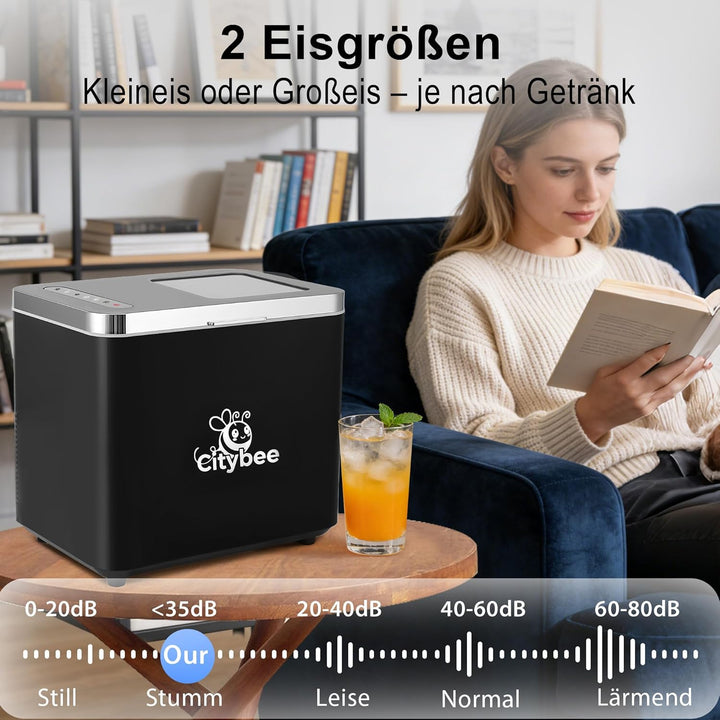 Citybee Eiswürfelmaschine Klein Ice Maker - Eiswürfel maschine Mini mit 2 Eiswürfelgrössen - Leise T