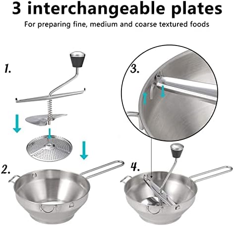 Edelstahl Passiergerät, Manuelle Passiermühle mit 3 Siebeinlagen Rotationsmühle Lebensmittelmühle Ma