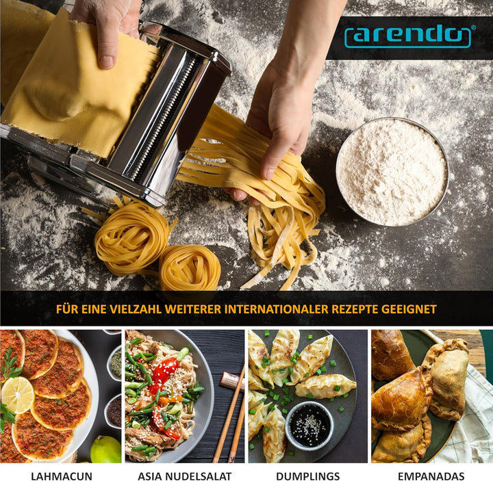 Arendo - Nudelmaschine Pasta Maker – Edelstahl – Nudelpresse – 7 einstellbare Stärken - manuell - Du