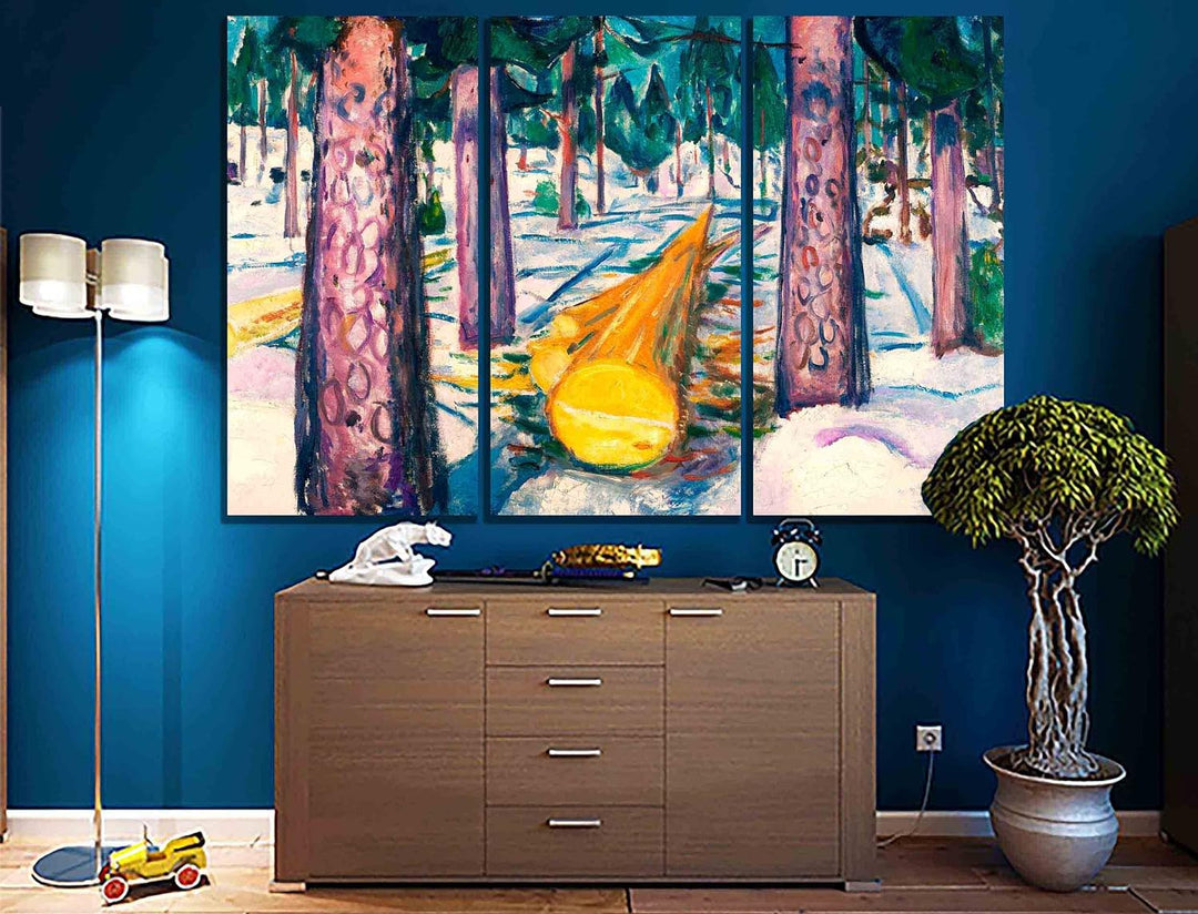 The Yellow Log von Edvard Munch Prints Leinwandbild, moderne Bilder, 3-teilig, gerahmtes Kunstwerk f