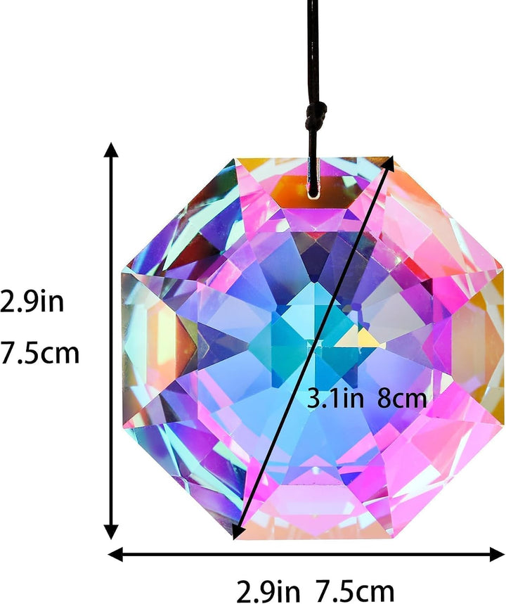 HDCRYSTALGIFTS 80mm Regenbogenprisma Sonnenfänger für das Fenster AB farbige grosse Kristalloktagonp