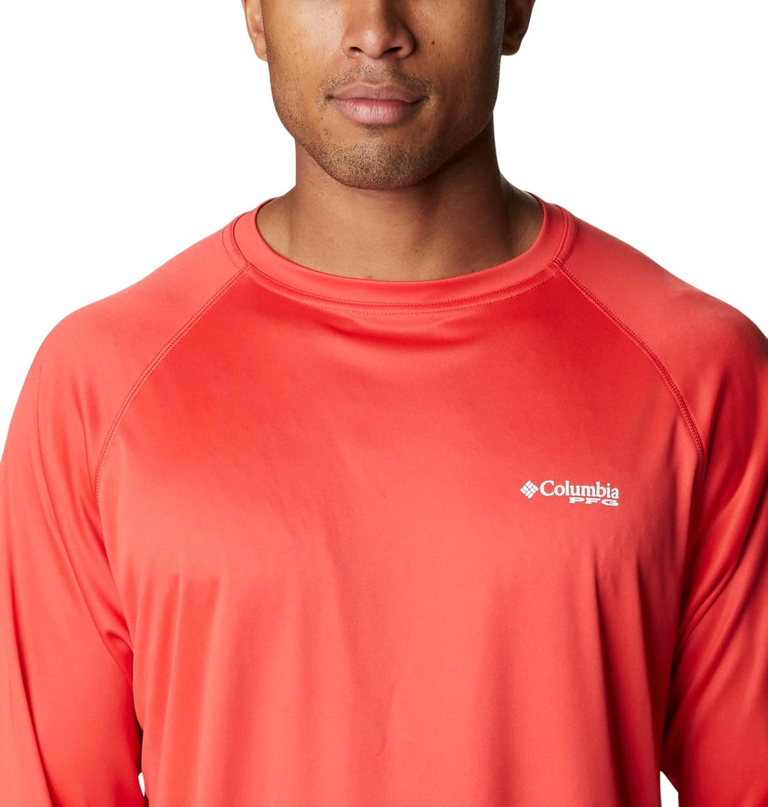 Columbia Terminal Tackle Langarmhemd für Herren Roter Hibiskus/Weisses Logo S, Roter Hibiskus/Wei&#x