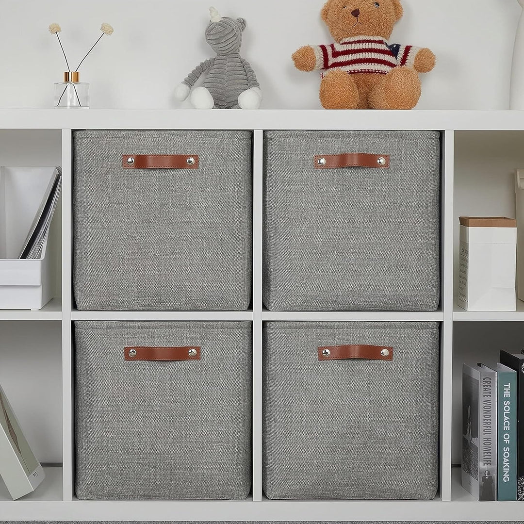 Mangata Collapsible Storage Cube Boxen, 25CM Cube Leinen gewebtes Gewebe Lagerung Körbe mit Leder Gr
