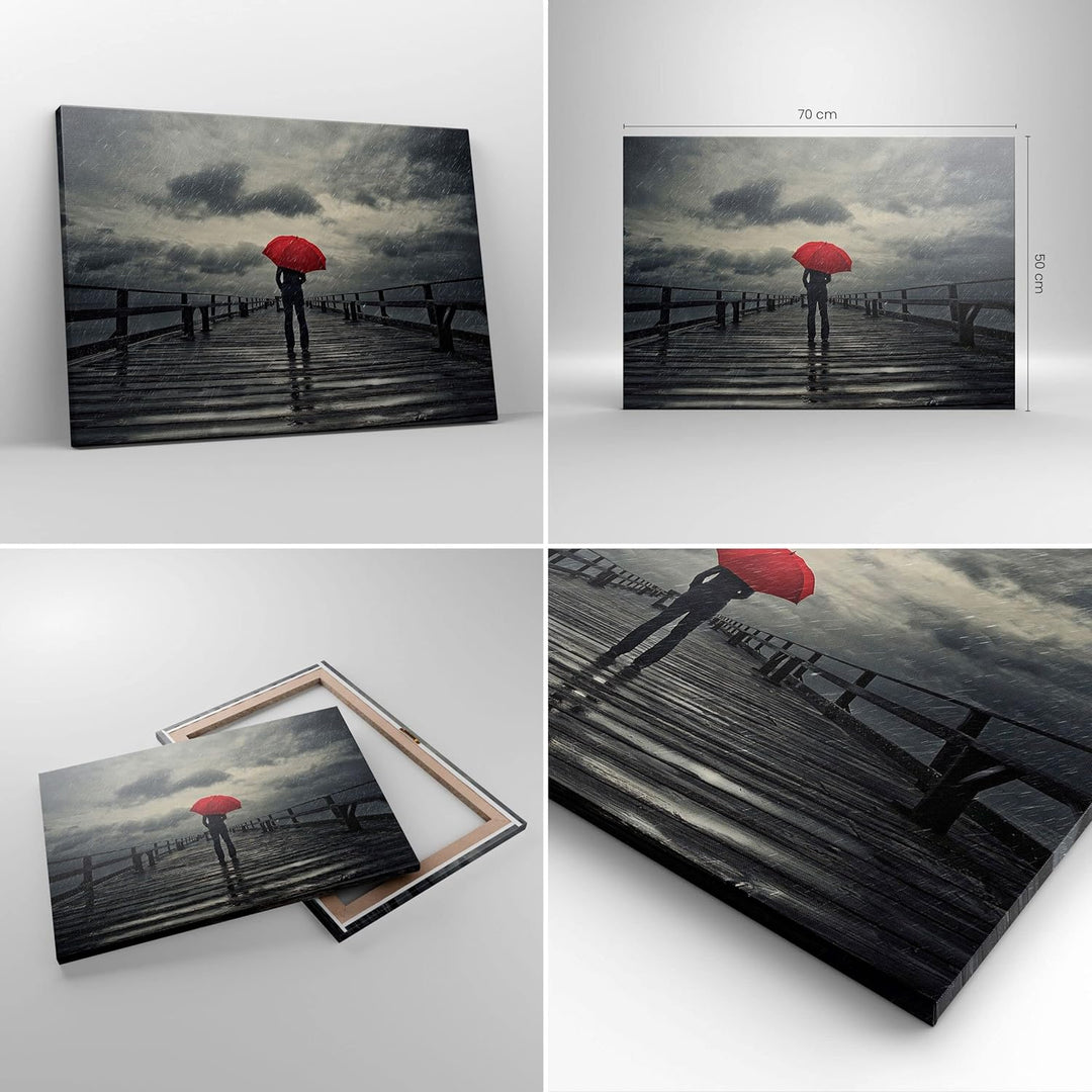 Bilder auf Leinwand Meer Brücke Sturm Leinwandbild mit Rahmen 70x50cm Wandbilder Dekoration Wohnzimm