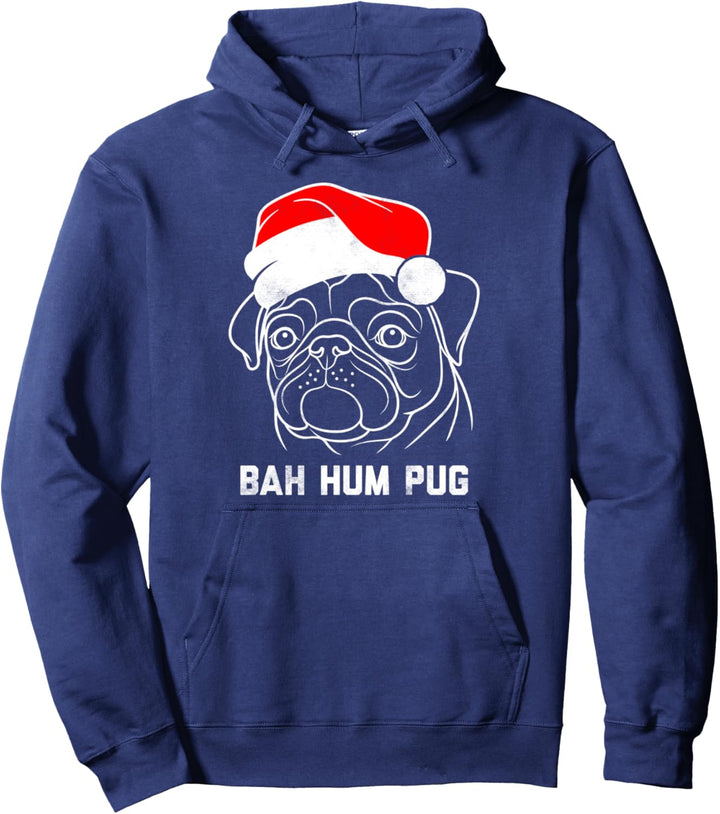 Bah Hum Pug Santa Hat Outline Christmas Pullover Hoodie