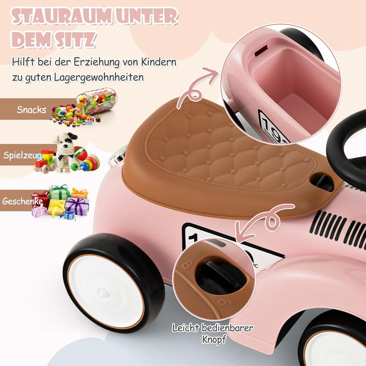 DREAMADE Rutschauto, Kinder Rutschfahrzeug mit Hupe & Stauraum & DIY Abziehbild, Rutscher Jungen & M