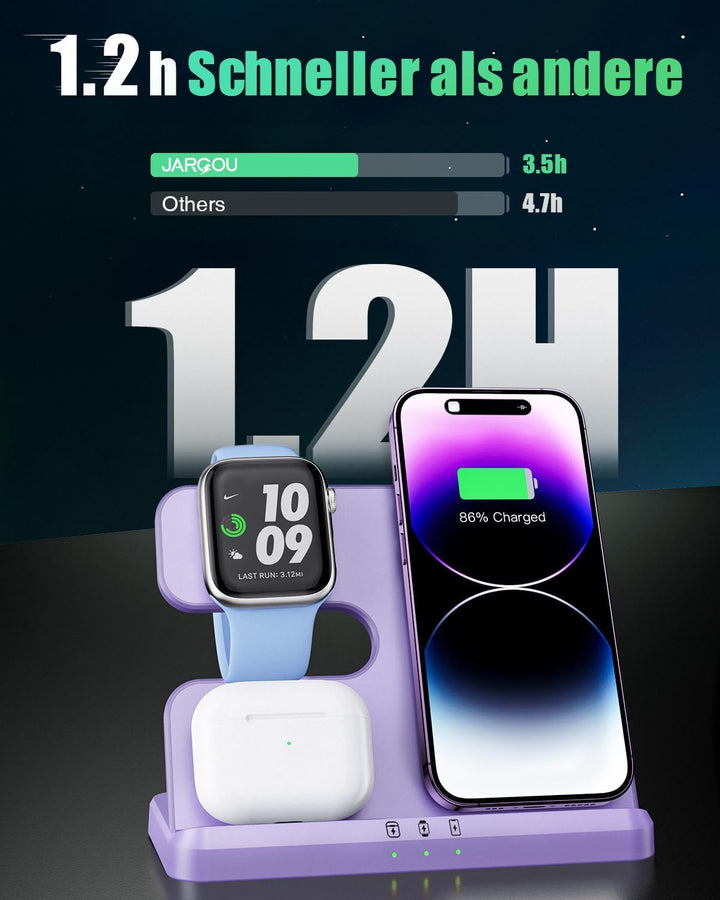 JARGOU 3 in 1 iPhone Ladestation Kabelloses Ladegerät für Apple, Wireless Charger für iPhone 16 15 1
