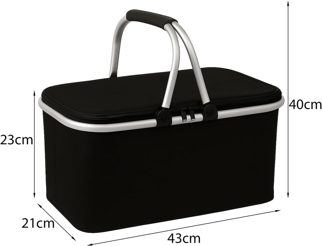 Kühltasche Gross 43x23x21 cm - Isolierte Picknickkorb Thermo mit Aluminiumrahmen - Kühlkorb für Büro