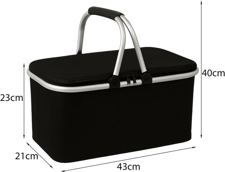 Kühltasche Gross 43x23x21 cm - Isolierte Picknickkorb Thermo mit Aluminiumrahmen - Kühlkorb für Büro