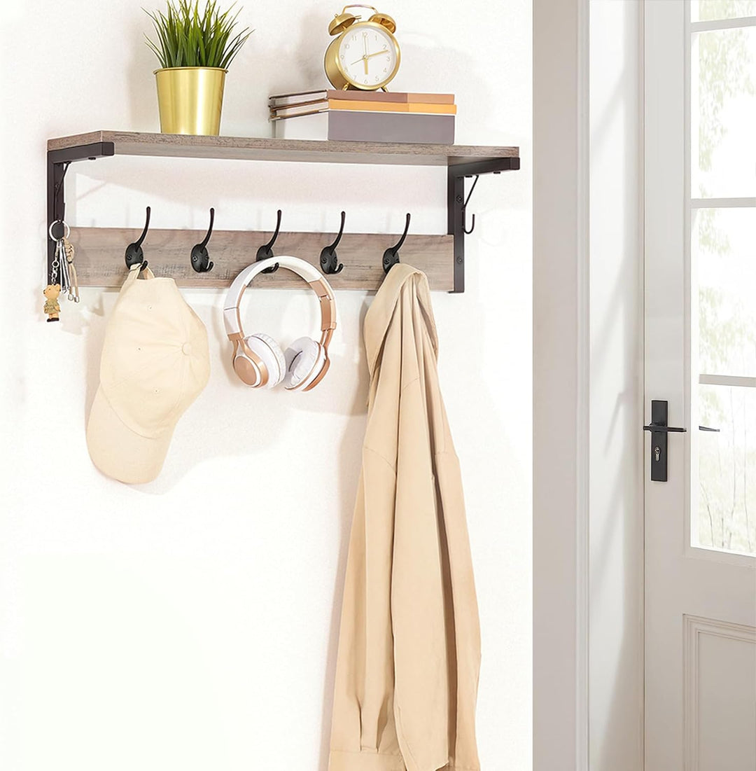 HOOBRO Wandgarderobe, Wandregal mit 7 Haken und Ablage, Hängeregal mit Garderobenleisten, Wandmontag