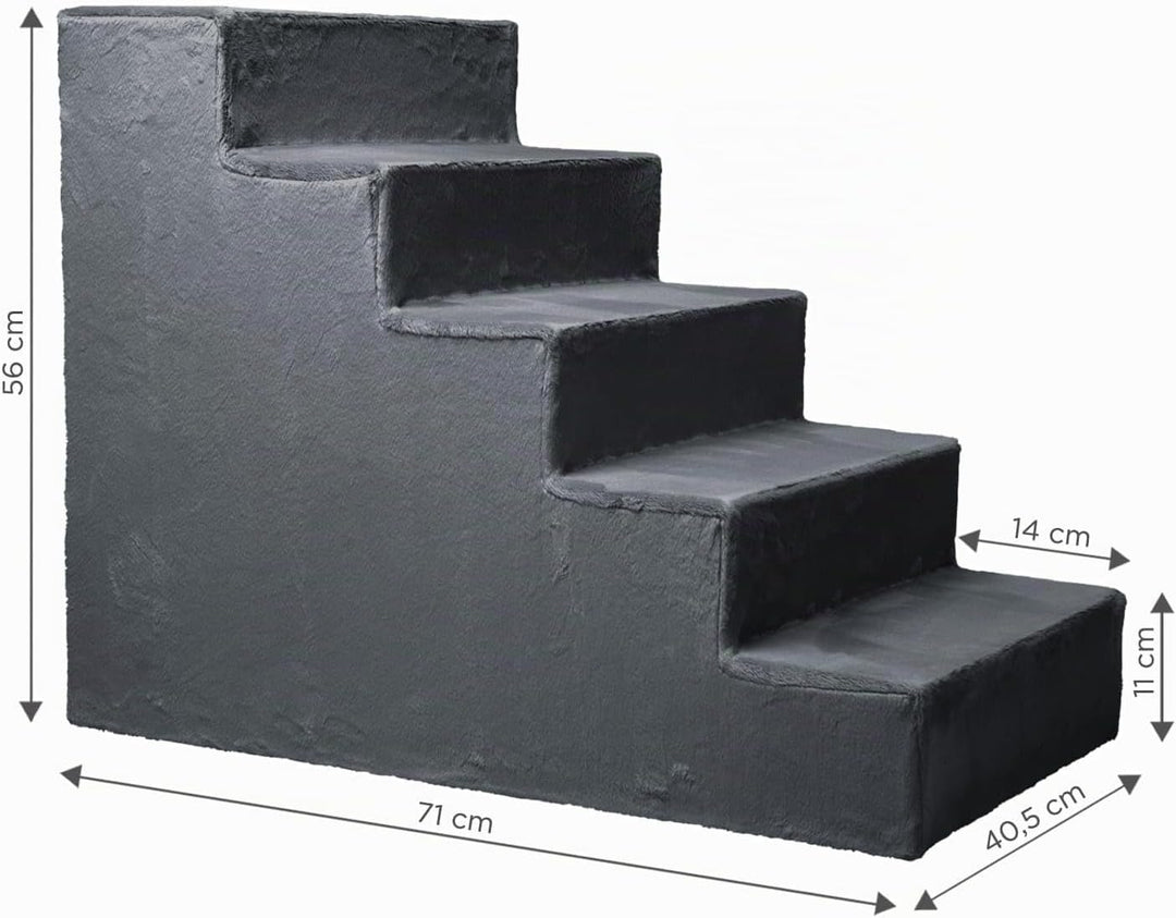 Mg Design Hundetreppe 5 Stufen in Dunkelgrau – Stabiler Holzrahmen, gelenkschonend, leicht &amp; mobil,