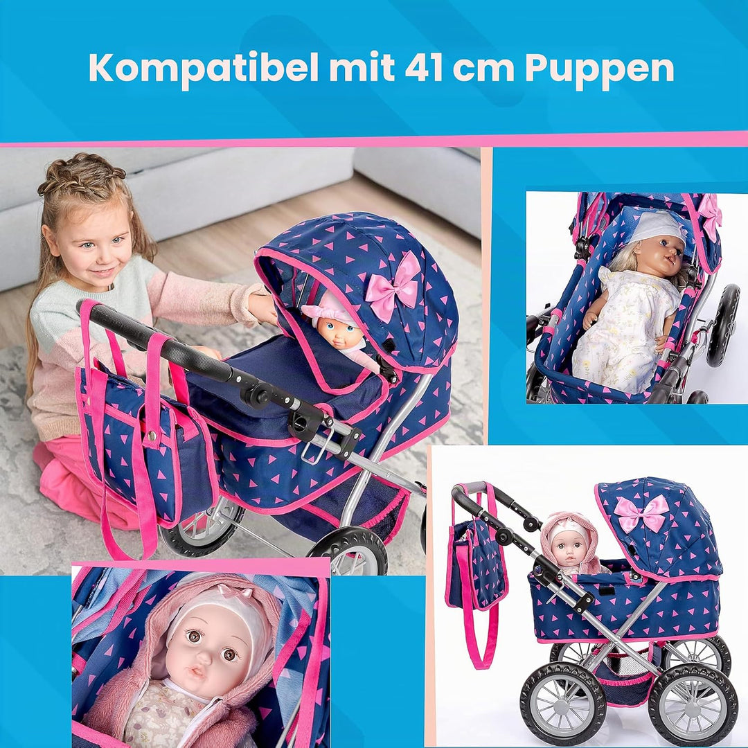 Kinderplay Puppenwagen ab 2 Jahre, Kinderwagen Puppen - Leichte und Stabile Konstruktion, Kinderpupp