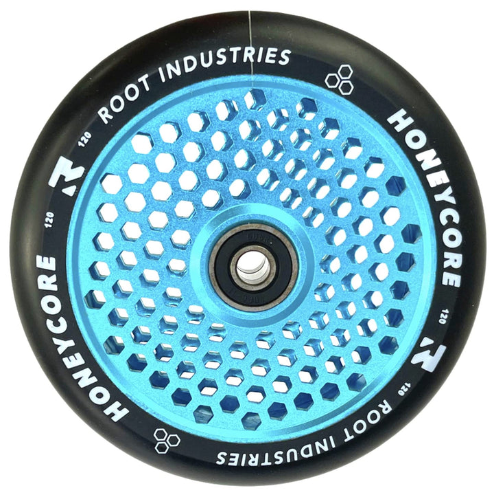 Root Industrie Air Honeycore 120mm Stunt-Scooter Rolle + Fantic26 Sticker Sky Blau / Pu Schwarz, Sky