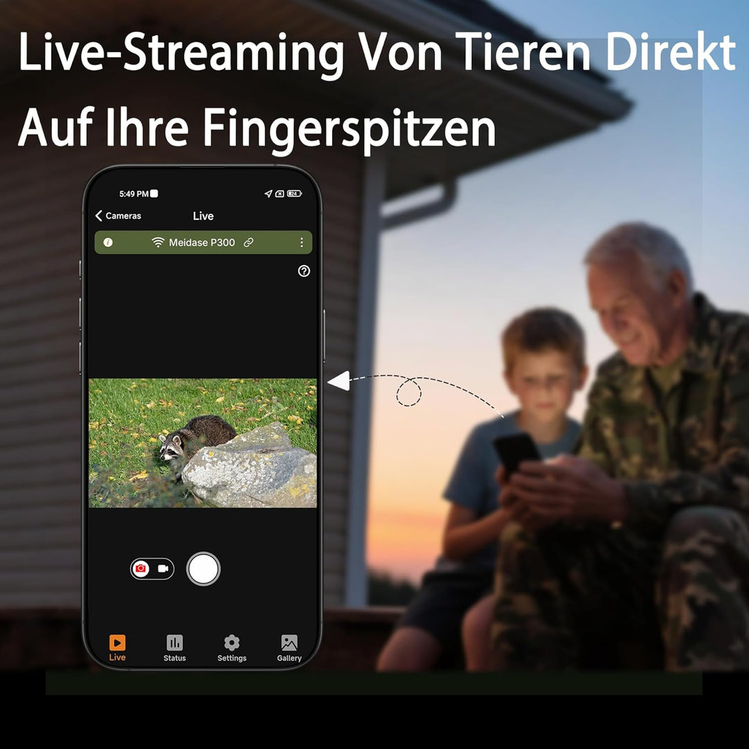 P300 Pro Wildkamera Doppelantenne WLAN 64MP H.264 1296P Video, mit 7800mAh wiederaufladbarem Akku un