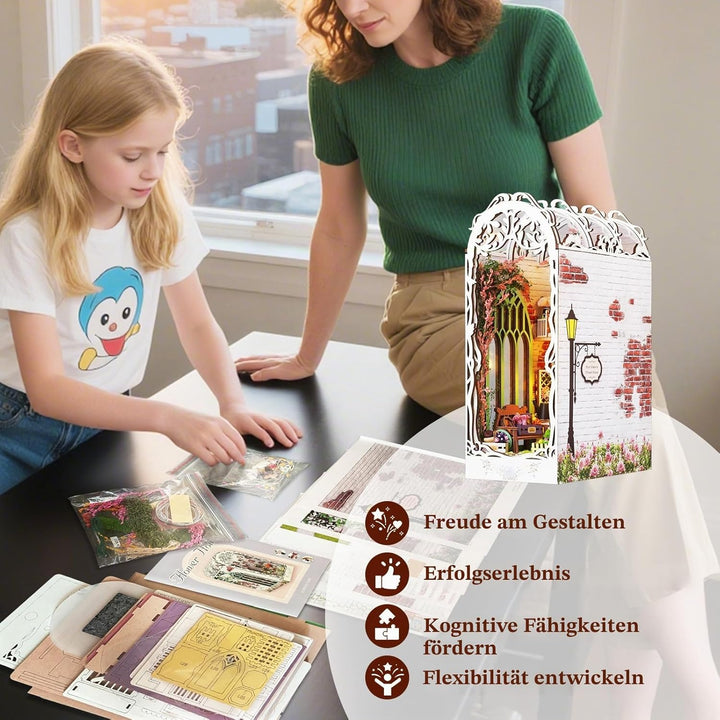 DIY Book Nook Kit - DIY Miniatur Holz Haus für Erwachsene mit LED, Bücherregal Dekoration 3D Puzzle
