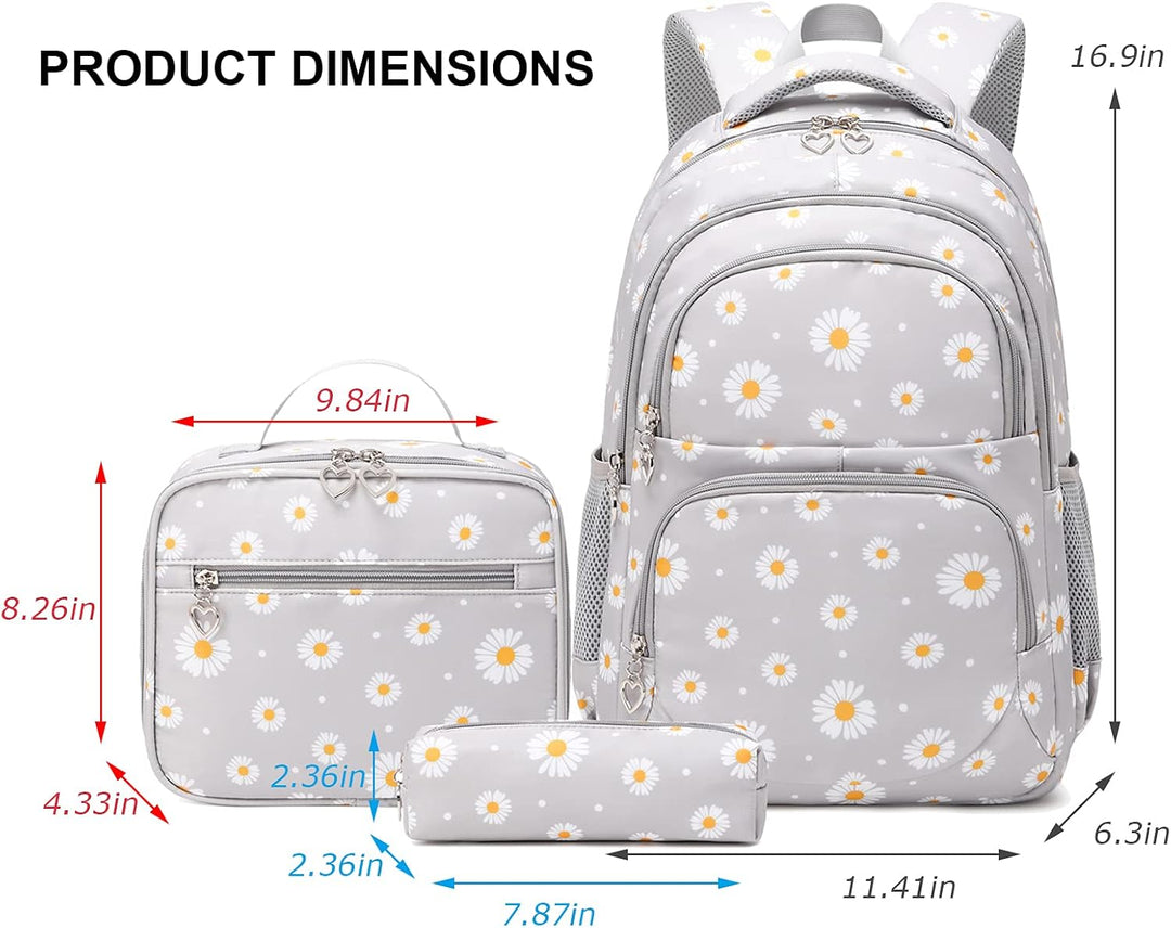 SIVENKE Schulrucksack Mädchen Teenager Damen Schultasche Rucksack Set Gänseblümchen Schulranzen für