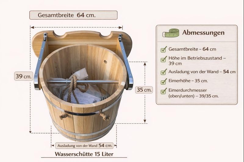 Sauna Schwalldusche Eiche 10,15 L (15 Liter), 15 Liter