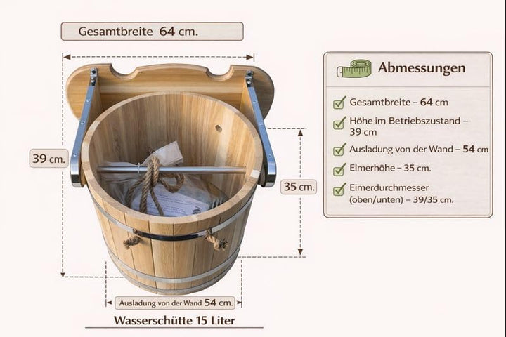 Sauna Schwalldusche Eiche 10,15 L (15 Liter), 15 Liter