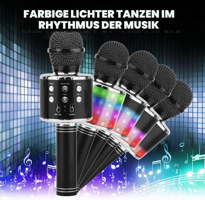ShinePick Mikrofon Kinder Bluetooth, 4-in-1 Drahtloses Karaoke Mikrofon, Tragbare LED Microphone Spi