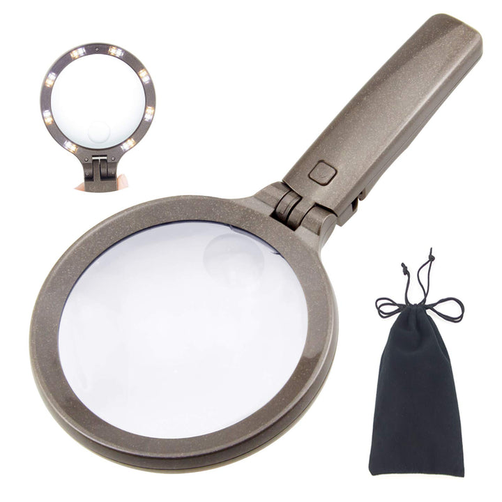BIGLIGHT Eine Lupe mit LED und Halterung, 3x5x Handlupe 180° Faltlupe, Speziell für Altere Leser Ent