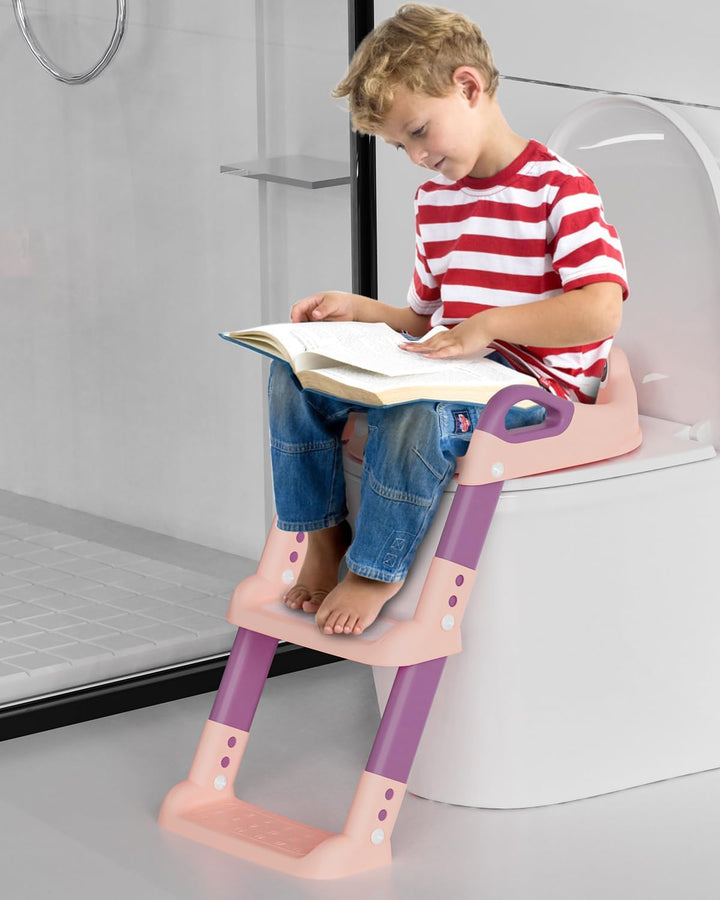 Toilettensitz Kinder mit Treppe, Toilettentrainer für Kinder, WC Sitz mit PU Gepolsterter, Höhenvers