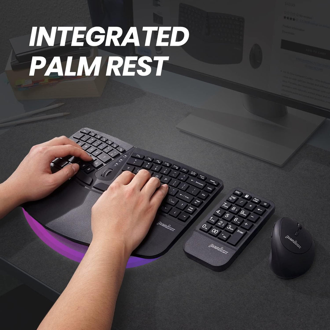 Perixx PERIDUO-606A, 3-in-1 Wireless Compact Ergonomic Keyboard mit vertikaler Maus und numerischem