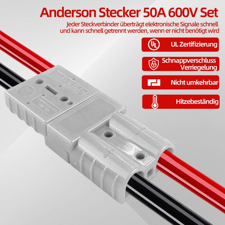 12 Stück Anderson Stecker 50A 600V, Batterie Schnelltrennstecker, Hochstromstecker 50A für Auto, Woh