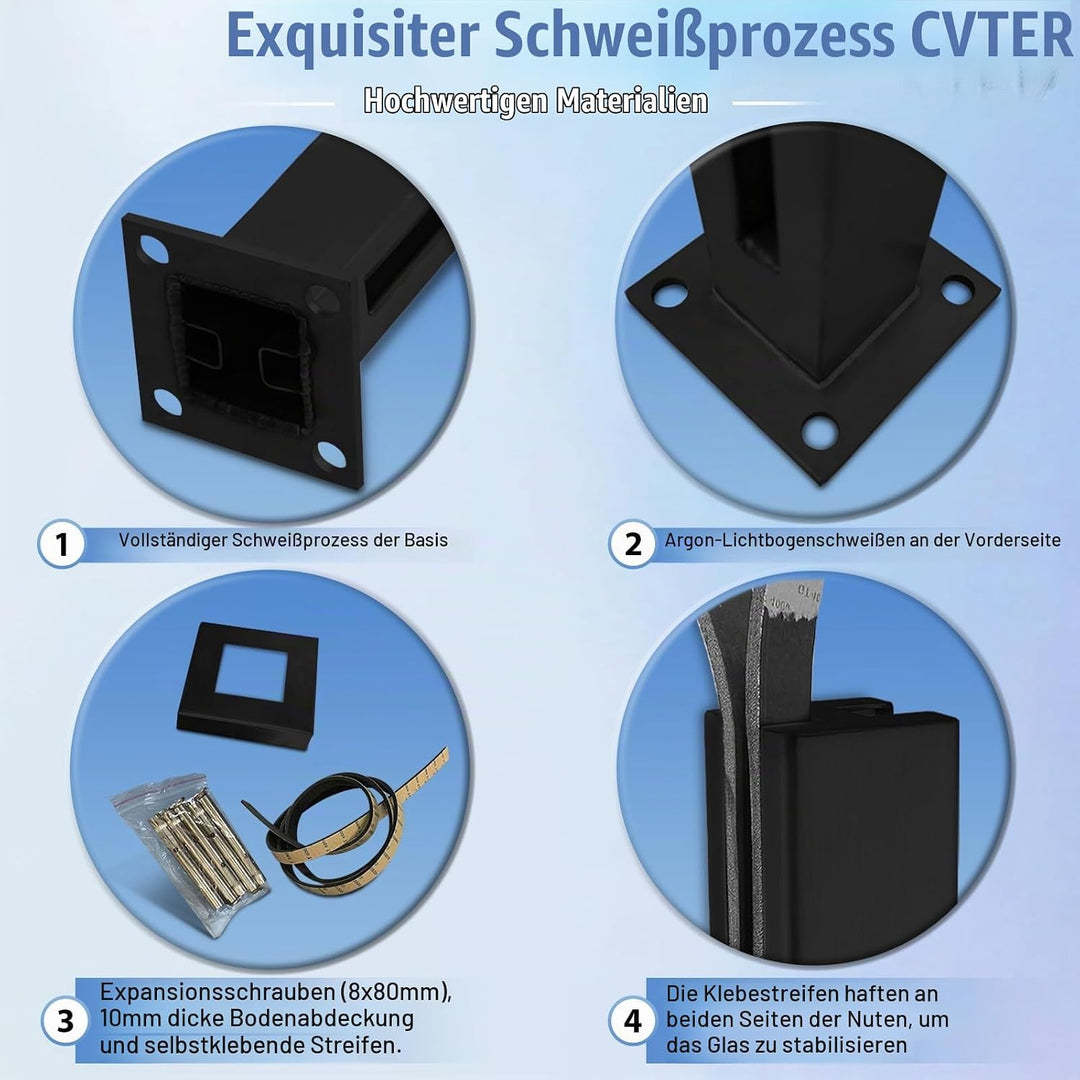 Cvter GlasGeländerpfosten, 65 cm – Glasklemme aus Edelstahl für 0,8–1,2 cm dickes, Balkongeländer gl